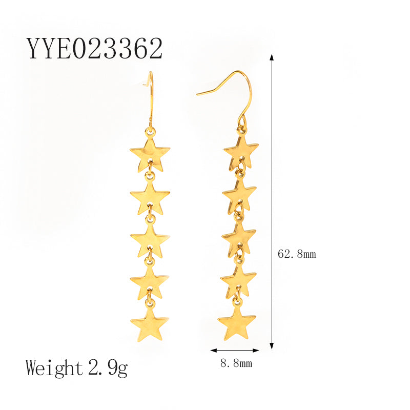 1 Pair Ig Style Vintage Style Pentagram Moon Plating Stainless Steel 18k Gold Plated Drop Earrings