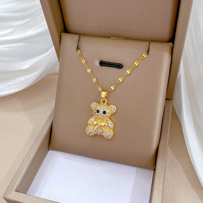 Simple Style Bear Titanium Steel Copper Gold Plated Zircon Pendant Necklace In Bulk