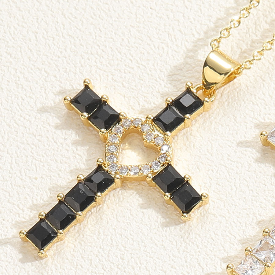 Elegant Vintage Style Simple Style Cross Copper Plating Inlay Zircon 14k Gold Plated Pendant Necklace