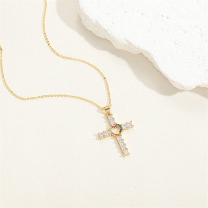 Elegant Vintage Style Simple Style Cross Copper Plating Inlay Zircon 14k Gold Plated Pendant Necklace