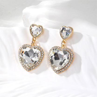 1 Pair Retro Simple Style Heart Shape Inlay Copper Glass Drop Earrings