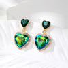 1 Pair Retro Simple Style Heart Shape Inlay Copper Glass Drop Earrings