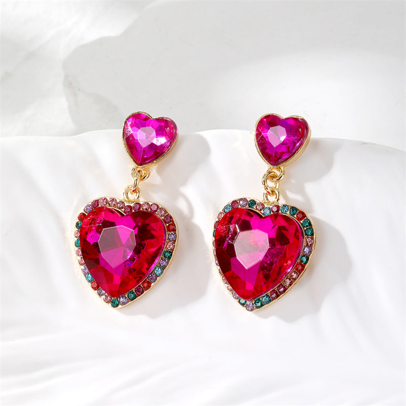 1 Pair Retro Simple Style Heart Shape Inlay Copper Glass Drop Earrings