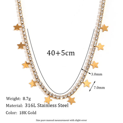 Wholesale Basic Classic Style Pentagram Stainless Steel Plating Inlay 18k Gold Plated Rhinestones Necklace