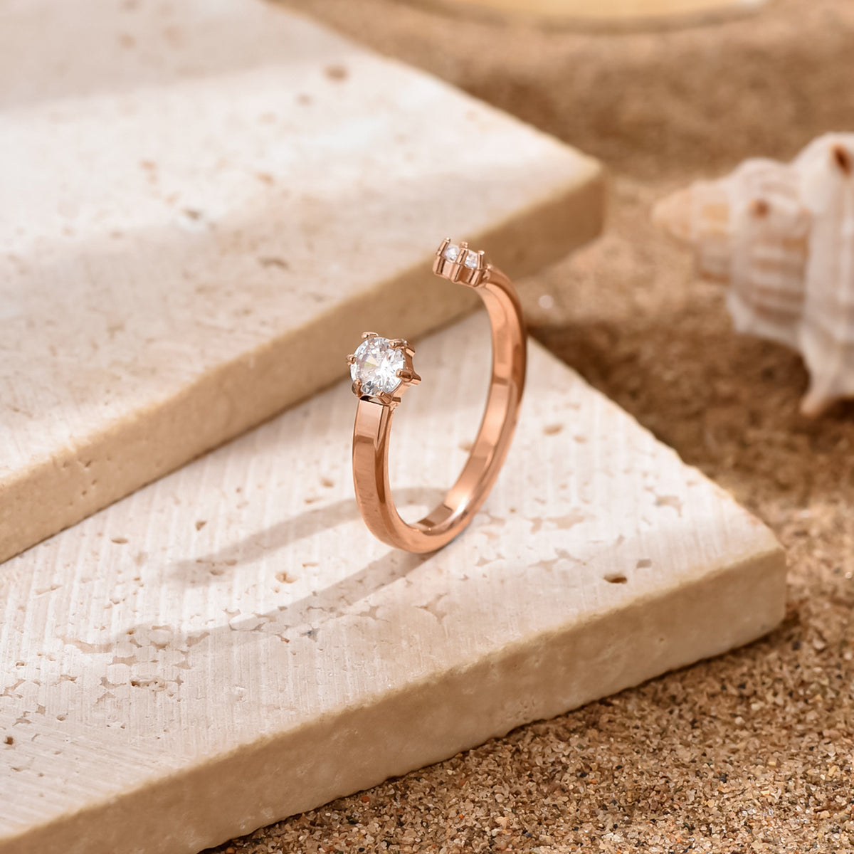 Simple Style Solid Color Stainless Steel Plating Inlay Zircon Rose Gold Plated Open Rings