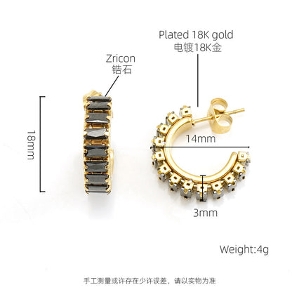 Fashion Geometric Titanium Steel Plating Zircon Ear Studs 1 Pair