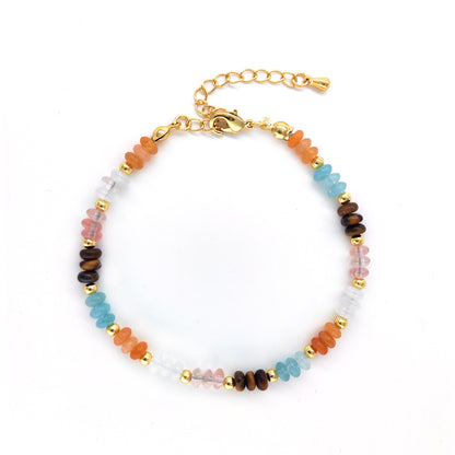 Simple Style Commute Round Natural Stone Tiger Eye Copper Beaded Bracelets Necklace
