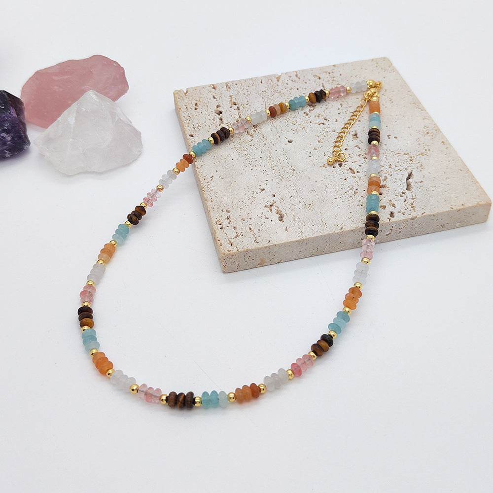 Simple Style Commute Round Natural Stone Tiger Eye Copper Beaded Bracelets Necklace