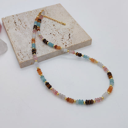 Simple Style Commute Round Natural Stone Tiger Eye Copper Beaded Bracelets Necklace