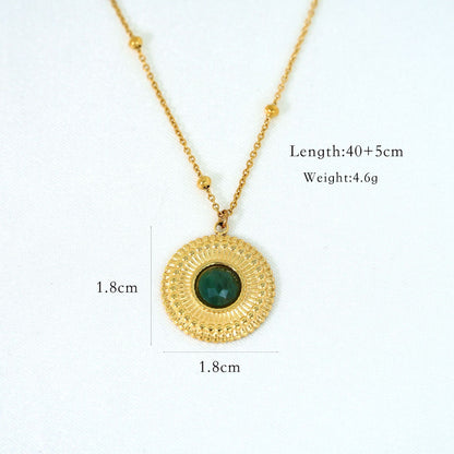 Wholesale Classic Style Round Titanium Steel Inlay Turquoise Pendant Necklace