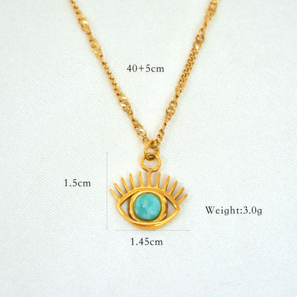 Wholesale Commute Eye Titanium Steel Inlay Turquoise Pendant Necklace