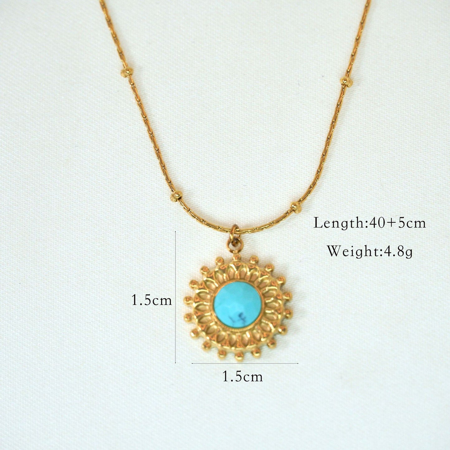 Wholesale Classic Style Round Titanium Steel Inlay Turquoise Pendant Necklace