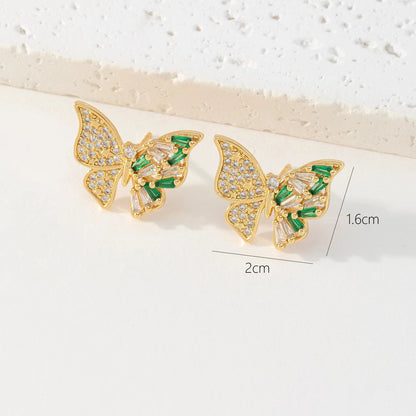 1 Pair Simple Style Flower Butterfly Plating Inlay Copper Zircon Ear Studs