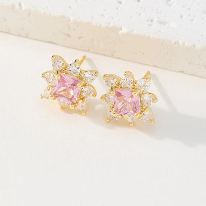 1 Pair Simple Style Flower Butterfly Plating Inlay Copper Zircon Ear Studs