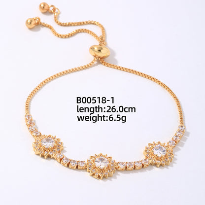 Elegant Simple Style Flower Copper Plating Flowers Inlay Zircon White Gold Plated Gold Plated Bracelets