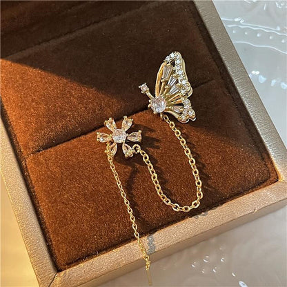 1 Piece Sweet Butterfly Tassel Plating Inlay Copper Zircon Ear Clip