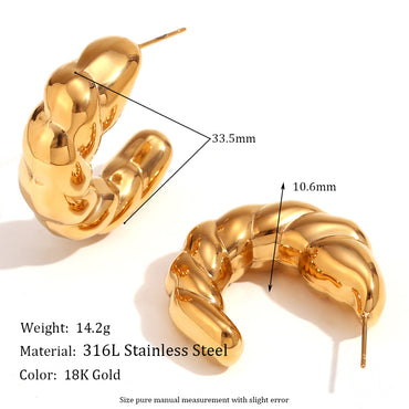 1 Pair Basic Simple Style Classic Style C Shape Plating Stainless Steel 18k Gold Plated Ear Studs