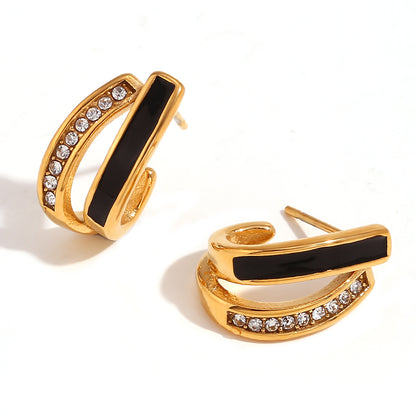 1 Pair Vintage Style Simple Style Classic Style Geometric Snake Plating Inlay Stainless Steel Rhinestones 18k Gold Plated Earrings