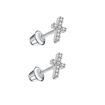 1 Pair Simple Style Cross Star Butterfly Plating Inlay Stainless Steel Zircon Ear Studs