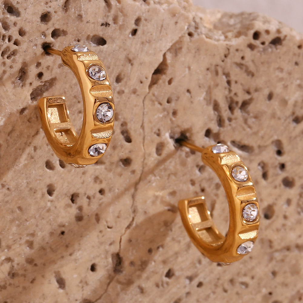 1 Pair Retro Streetwear C Shape Plating Inlay Stainless Steel Zircon 18k Gold Plated Ear Studs