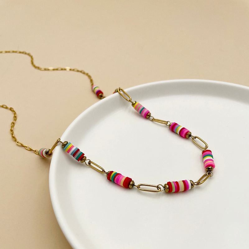 Wholesale Sweet Simple Style Commute Colorful Stainless Steel Soft Clay Plating Gold Plated Necklace