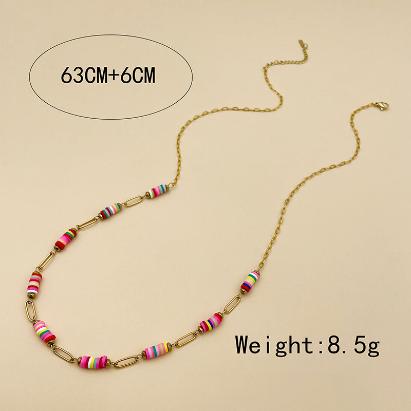 Wholesale Sweet Simple Style Commute Colorful Stainless Steel Soft Clay Plating Gold Plated Necklace