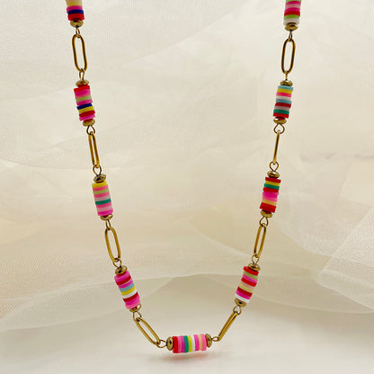 Wholesale Sweet Simple Style Commute Colorful Stainless Steel Soft Clay Plating Gold Plated Necklace