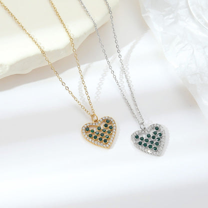 Wholesale Sweet Simple Style Heart Shape Stainless Steel Inlay White Gold Plated Gold Plated Zircon Pendant Necklace