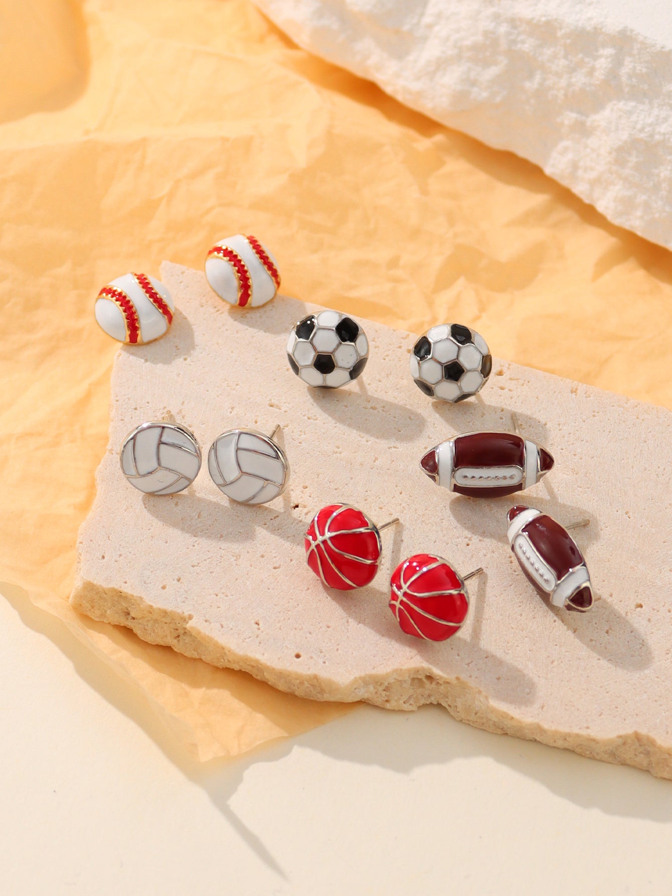 1 Pair Simple Style Sports Basketball Football Painted Epoxy Plating Alloy 14k Gold Plated Ear Studs