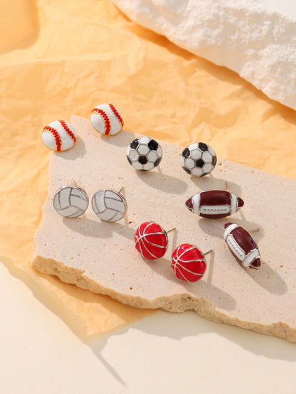 1 Pair Simple Style Sports Basketball Football Painted Epoxy Plating Alloy 14k Gold Plated Ear Studs