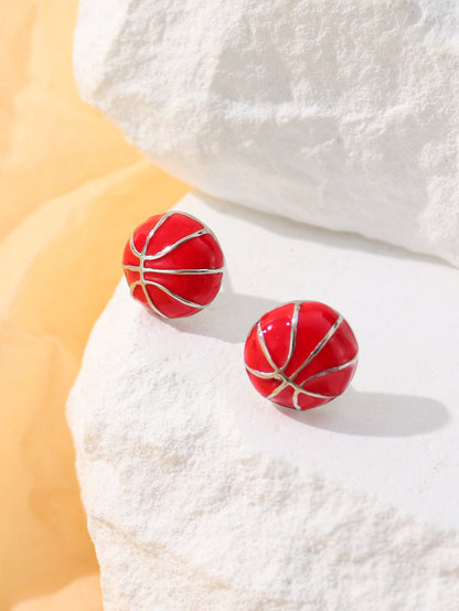 1 Pair Simple Style Sports Basketball Football Painted Epoxy Plating Alloy 14k Gold Plated Ear Studs