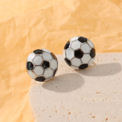 1 Pair Simple Style Sports Basketball Football Painted Epoxy Plating Alloy 14k Gold Plated Ear Studs