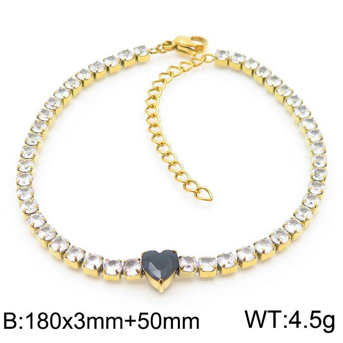 Basic Heart Shape Titanium Steel Inlay Zircon Tennis Bracelet