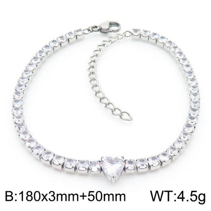 Basic Heart Shape Titanium Steel Inlay Zircon Tennis Bracelet