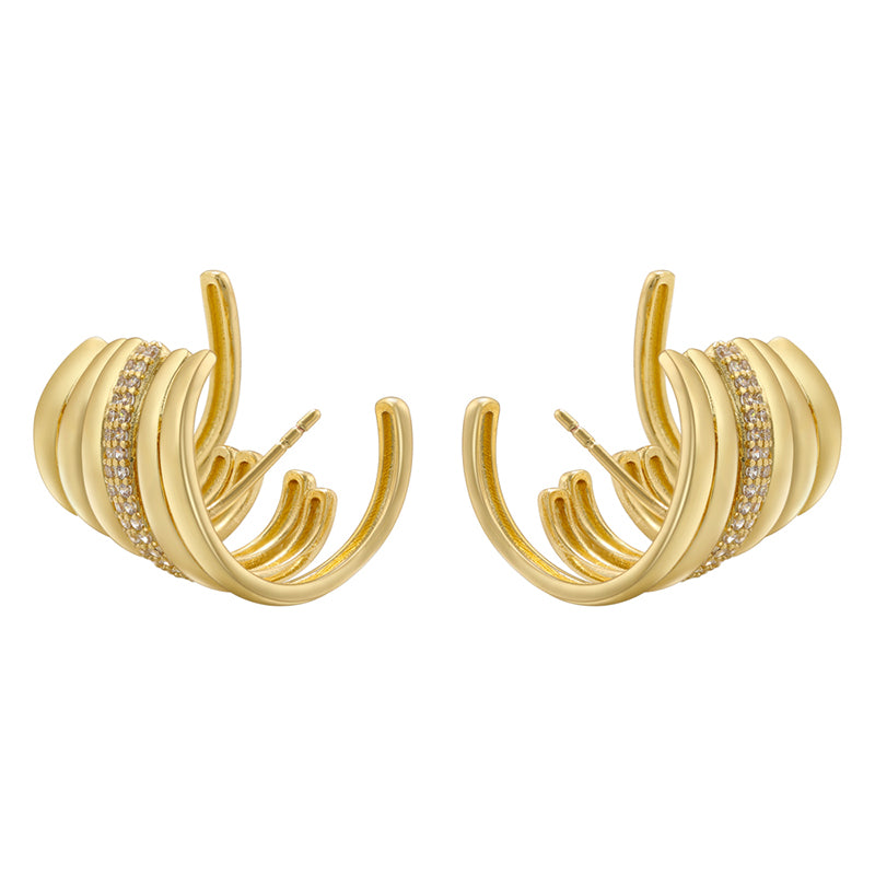 1 Pair Ig Style C Shape Layered Plating Inlay Copper Zircon 18k Gold Plated Ear Studs