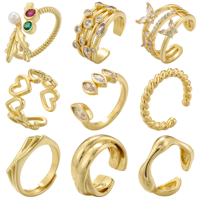 Casual Elegant Simple Style Heart Shape Twist Copper Plating Inlay Artificial Pearls Zircon 18k Gold Plated Open Rings