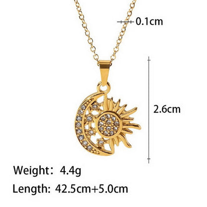 Wholesale Retro Star Moon Heart Shape Glass Titanium Steel Plating Pendant Necklace