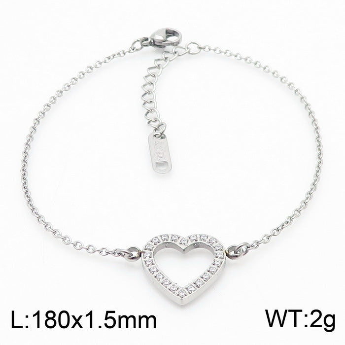 Simple Style Classic Style Heart Shape Stainless Steel Inlay Zircon Bracelets