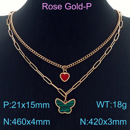 Wholesale Lady Streetwear Heart Shape Butterfly Titanium Steel Plating Layered Necklaces