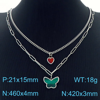 Wholesale Lady Streetwear Heart Shape Butterfly Titanium Steel Plating Layered Necklaces