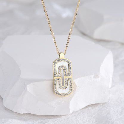 Wholesale Elegant Luxurious Simple Style U Shape Oval Stainless Steel Plating Inlay 18k Gold Plated Rhinestones Pendant Necklace