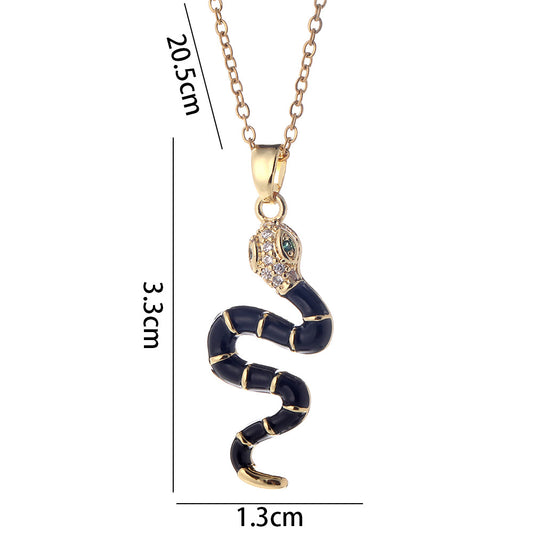 Vintage Style Snake Copper Plating Inlay Zircon Gold Plated Pendant Necklace