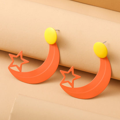 1 Pair Sweet Moon Stoving Varnish Iron Ear Studs