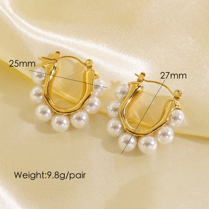 1 Pair Simple Style Geometric Solid Color Plating Stainless Steel Shell Pearls Ear Clip