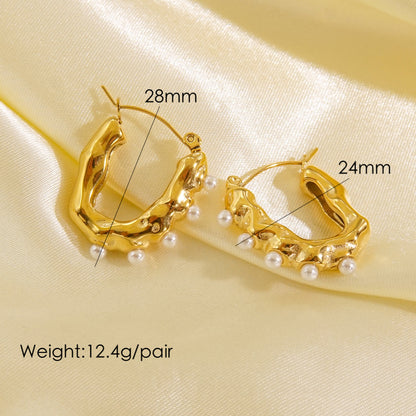 1 Pair Simple Style Geometric Solid Color Plating Stainless Steel Shell Pearls Ear Clip