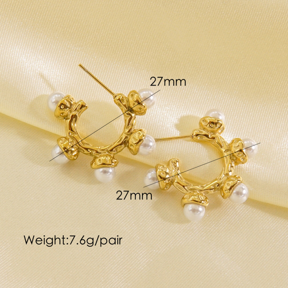 1 Pair Simple Style Geometric Solid Color Plating Stainless Steel Shell Pearls Ear Clip