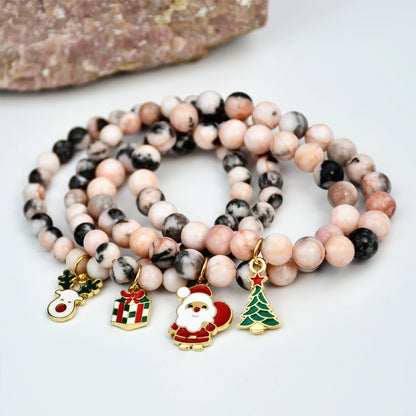 Cute Christmas Streetwear Christmas Tree Santa Claus Elk Natural Stone Bracelets In Bulk