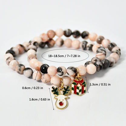 Cute Christmas Streetwear Christmas Tree Santa Claus Elk Natural Stone Bracelets In Bulk