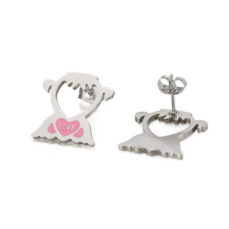 1 Pair Cartoon Style Cartoon Character Plating Titanium Steel Ear Studs