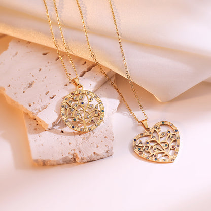 Wholesale Simple Style Heart Shape Titanium Steel Plating Inlay 18k Gold Plated Zircon Pendant Necklace